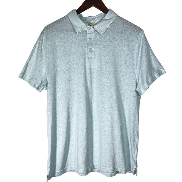 NWT Onia Linen Blend Short Sleeve Misty Blue Jersey Polo Shirt Large - Picture 1 of 8